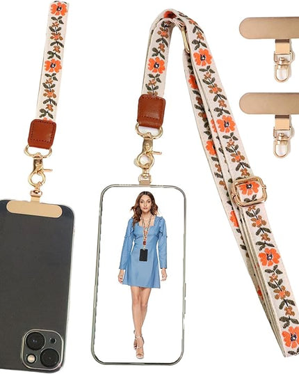 LEMEDE Phone Charm Lanyard, Gold Buckle Adjustable Crossbody and Wrist Strap with 2pcs 360-Degree Rotatable Phone Pad