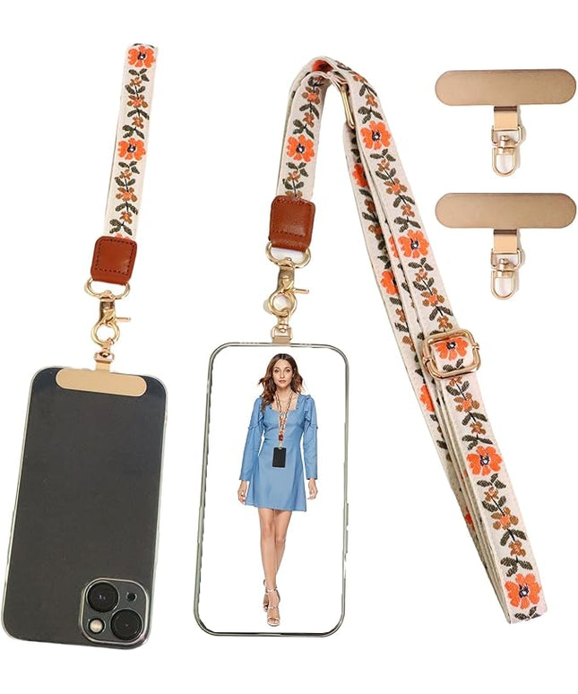 LEMEDE Phone Charm Lanyard, Gold Buckle Adjustable Crossbody and Wrist Strap with 2pcs 360-Degree Rotatable Phone Pad