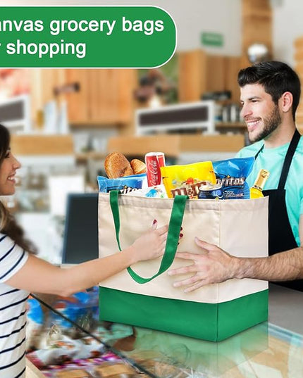 Canvas Reusable Grocery Bags Heavy Duty, 8.3 gal Foldable Large Canvas Tote Bag with Handles, Holds 60 lbs Shopping Bags, 3 Pack