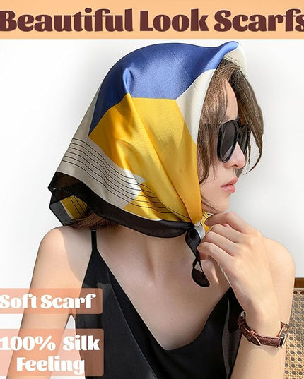 kcctoo 27.5" Mulberry Silk Feeling Head Scarf Women's Fashion Square Neck Satin Scarfs for Bag Hair Scarves Gift