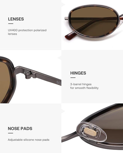 SOJOS Trendy Oval Polarized Sunglasses for Women Men, 80s 90s Chic Retro Vintage Sunnies SJ1248