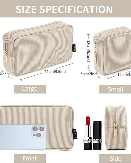 MAGEFY Small Makeup Bag for Purse Mini Cosmetics Bag Corduroy Cute Cosmetic Pouch for Women with Slip-in Pockets