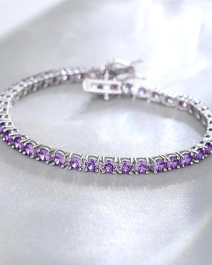 FANCIME Birthstone Bracelet Sterling Silver Gemstone Tennis Bracelets Fine Jewelry Wedding Bridal Prom Birthday Gift for Women Her, Length 7.2 Inch Width 4mm