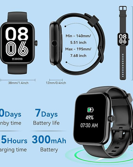 Smart Watch with Alexa Built-in, 1.83" HD Touchscreen, Digital Bluetooth Calling, IP68 Waterproof Fitness Tracker, 120+ Sports Modes, 24/7 Heart Rate/Sleep Monitor for iPhone Android (Black)
