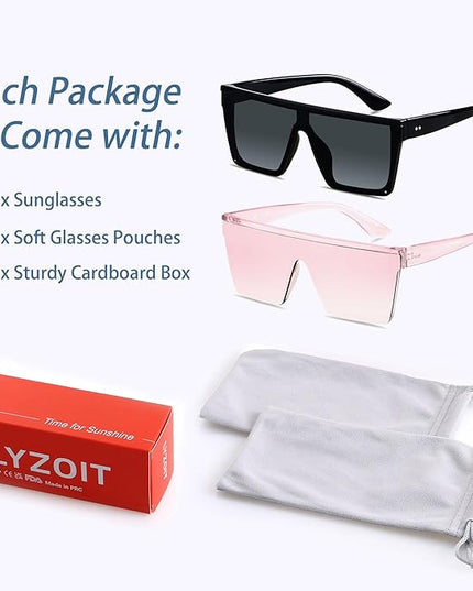 LYZOIT Square Oversized Sunglasses for Women Men Big Flat Top Fashion Shield Large UV Protection Rimless Shades
