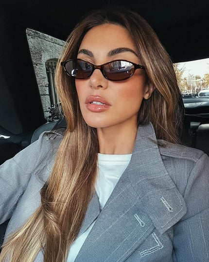 FEISEDY Retro Oval Cat Eye Sunglasses for Women 90s Narrow Lightweight Shades Y2k Trendy Sunnies B0257