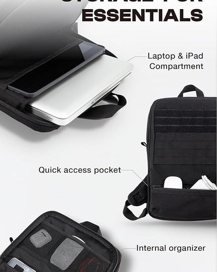 Cargo Works® 15" Black Tactical Laptop Backpack For Men, EDC Backpack with MOLLE Attachements, Survival Tactical Backpack for 1 Day
