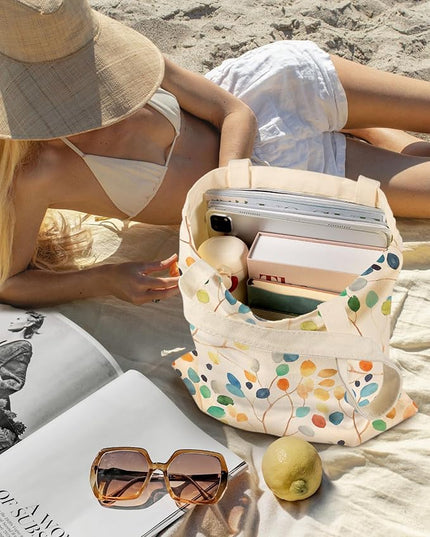 Aesthetic Canvas Tote Bag for Women - Sturdy Cloth Cotton Totes Bag with Pattern Shoulder Bag