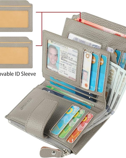 Lavemi Small Compact Women Wallet RFID Blocking Genuine Leather Bifold Purse with ID Windows