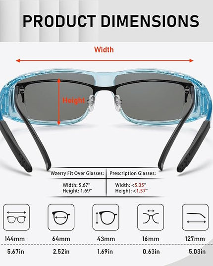 Wzerry Sunglasses Fit Over Glasses Polarized for Men Women, Wrap-Around Glasses UV400 Protection for Driving and Outdoor