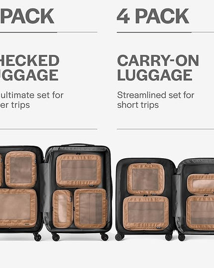 Aerotrunk Compression Packing Cubes for Travel - Luggage Organizer Bags - Double Zipper Packing Cubes for Suitcases (6-Pack, Mocha)