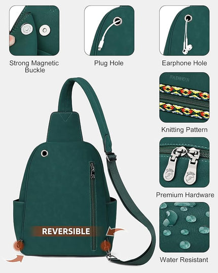 FADEON Large Sling Bag for Women, Leather Crossbody Purse Designer Anti Theft Sling Backpack, RFID Fanny Packs for Travel