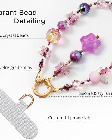 Phone Charm for Women, Anti-Theft Phone Wrist Strap, Hands-Free & Detachable Cellphone Lanyard Chain with Tether Tab