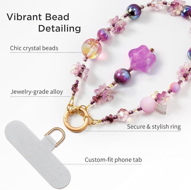 Phone Charm for Women, Anti-Theft Phone Wrist Strap, Hands-Free & Detachable Cellphone Lanyard Chain with Tether Tab