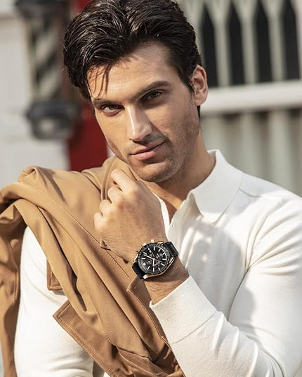 BY BENYAR Watch for Men Analog Quartz Chronograph Waterproof Luminous Designer Mens Wrist Watches Business Work Sport Casual Dress Watch with Silicone Strap Elegant Gifts for Men