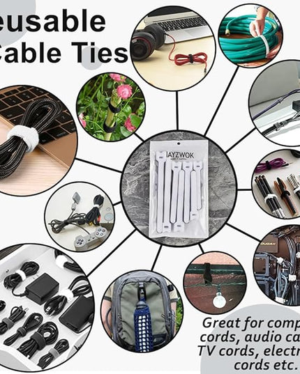 70pcs Cable Ties Reusable White Wire Ties Cable Management Cord Ties Reusable for Electronics Hook and Loop Cable Ties for Computer 4 6 8 Inch