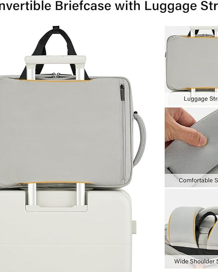 Hanke Convertible Laptop Bag, 3 In 1 Briefcase Backpack 17.3 Inch Computer Bag for Men Women, Travel Laptop Briefcase Messenger Bag, Underseat Carry On Personal Item, Rock Grey