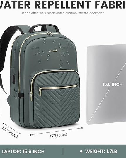 LOVEVOOK Laptop Backpack for Women 15.6 inch,Cute Womens Travel Backpack Purse,Professional Laptop Computer Bag,Waterproof Work Business College Teacher Bag Carry on Backpack with USB Port,Grass Green