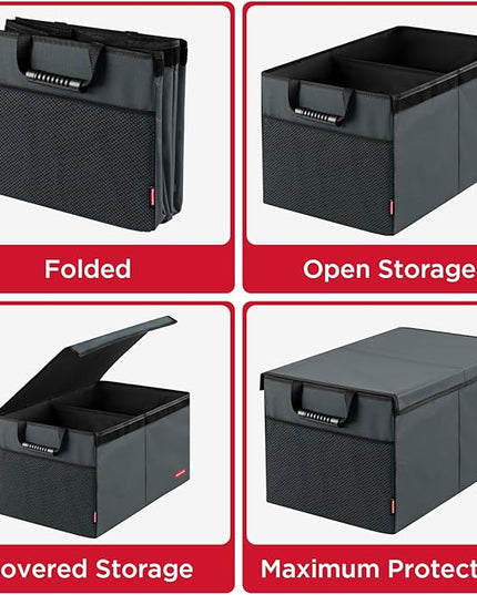Rubbermaid Car Organizer, Collapsible Trunk Organizer, Multi-Compartment Car Storage Organization for Car Accessories, 2 Compartments With Cover, 21.65"*14.17"*12.2" - Gray