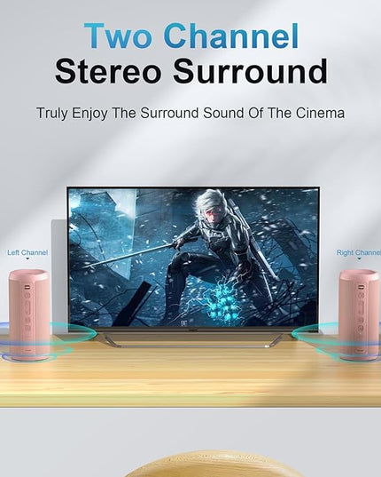 Ortizan Wireless Portable Bluetooth Speaker, IPX7 Waterproof, Dustproof and Rustproof, Powerful 24W Sound, Enhanced Bass, 30 Hour Battery, 360° Party Light, and Stereo Pairing (BT 5.3), Gifts - Pink