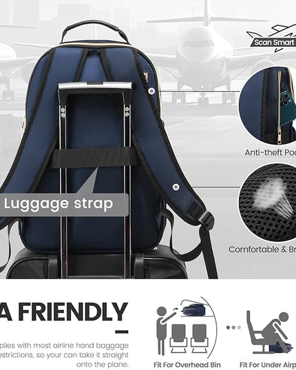 LOVEVOOK Laptop Backpack for Women 17.3 inch,Cute Womens Travel Backpack Purse,Professional Laptop Computer Bag,Waterproof Work Business College Teacher Bags Carry on Backpack with USB Port,Navy Blue
