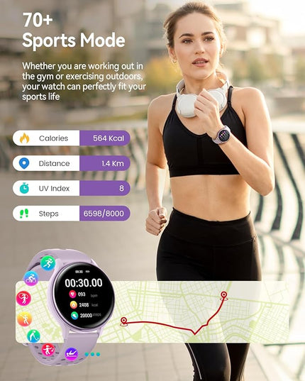 Smart Watches for Women(Answer/Make Calls), 1.27'' AMOLED Screen Activity Trackers with Heart Rate/Sleep/SpO2 Monitor, Smartwatch for iPhone/Samsung/Android,120+ Sport IP68 Fitness Watch 2Bands Purple