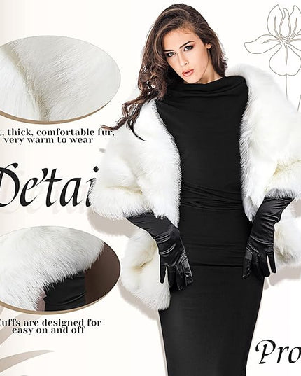 Zhanmai 2 Pcs Winter Long Shawl Cloak Stretchy Glove Opera Bridal Dance Gloves for Women Dress Party Coat