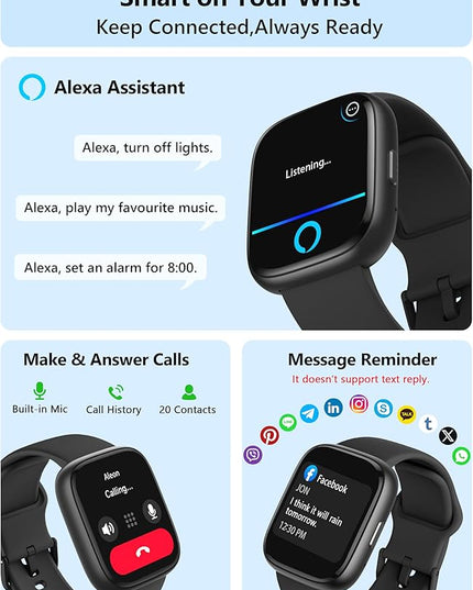Smart Watch for Women Men Android & iPhone [2 Bands, 44mm case], Alexa Built-in, 1.83'' Smartwatch Make/Answer Call, HR SpO2 Sleep Stress Monitor Fitness Tracker, IP68 Waterproof Step Counter Watch