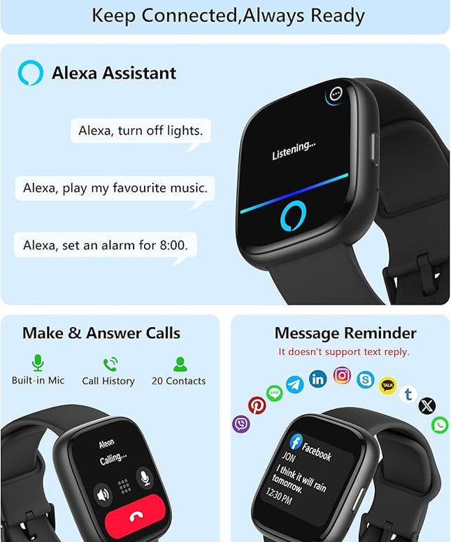 Smart Watch for Women Men Android & iPhone [2 Bands, 44mm case], Alexa Built-in, 1.83'' Smartwatch Make/Answer Call, HR SpO2 Sleep Stress Monitor Fitness Tracker, IP68 Waterproof Step Counter Watch