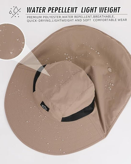 Rosoz Outdoor Sun Hat for Men Women, UPF50+ Protection Safari Cap Wide Brim Mesh Fishing Hat with Neck Flap Beach Garden
