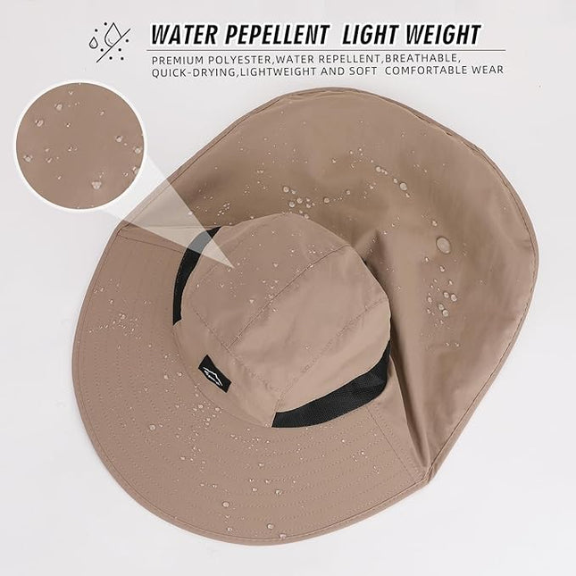 Rosoz Outdoor Sun Hat for Men Women, UPF50+ Protection Safari Cap Wide Brim Mesh Fishing Hat with Neck Flap Beach Garden