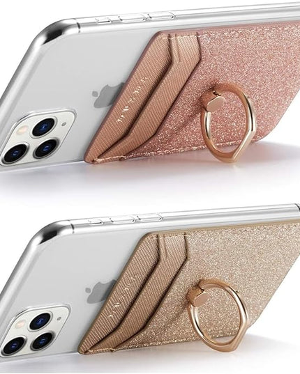 BIAJIYA Phone Card Holder RFID Leather Wallet Credit Adhesive Cell Case Stick-on Card Holder for Women and Men Back of Phone for Most of Smartphones