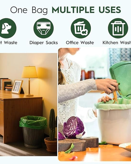 Compostable Trash Bags 1.2-1.6 Gallon Handle Tie 50 Count 0.6 Mil 6.06 Liter Small Compost Bags for Countertop Bin Biodegradable Bags Green for Kitchen ASTM D6400 & BPI Certified, OK Compost Home