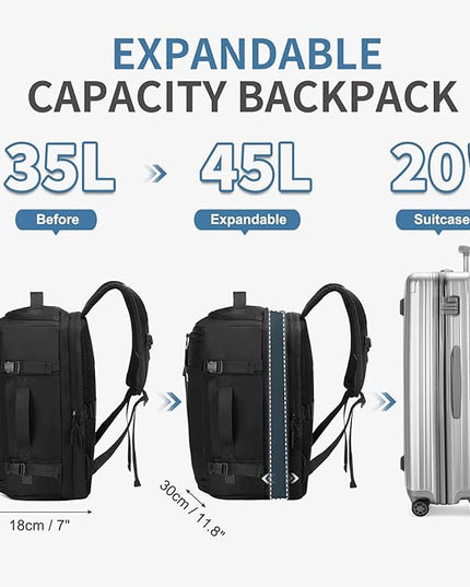 35L Travel Backpack 17" Laptop Backpack W/USB-C Port, Expandable Carry-On Bag, TSA Flight Approved Water-Resistant for Business College, Black