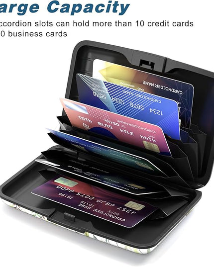 Atufsuat Credit Card Holder, Mini Aluminum Card Wallet RFID Blocking Slim Metal Hard Card Case for Women Men, Butterfly Flowers