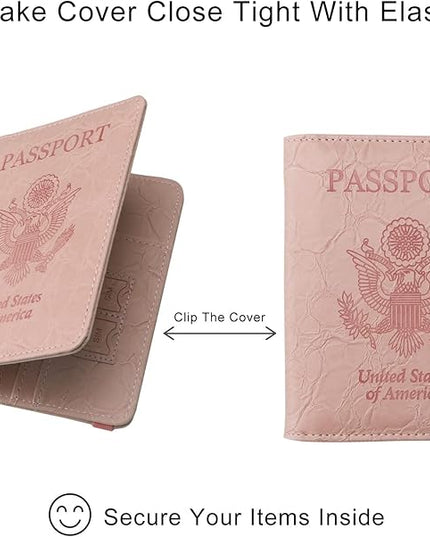 WALNEW Passport Holder for Travel, RFID Passport Cover Wallet for Women Men, PU Leather Passport Book Card Holder Case with Pen (Upgraded, Upgraded-B-Pink)