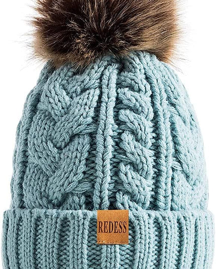 REDESS Women Winter Pompom Beanie Hat with Warm Fleece Lined, Thick Slouchy Snow Knit Skull Ski Cap