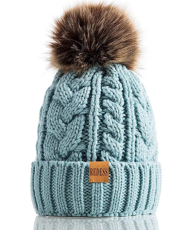 REDESS Women Winter Pompom Beanie Hat with Warm Fleece Lined, Thick Slouchy Snow Knit Skull Ski Cap