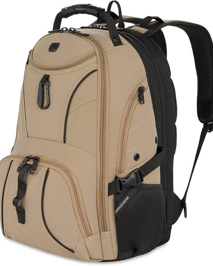 SwissGear 1900 ScanSmart 17” Laptop Backpack Brown– Reflective Tech Backpack with ScanSmart Compartment – Multiple Organizer Pockets & RFID Scan Blocking Technology