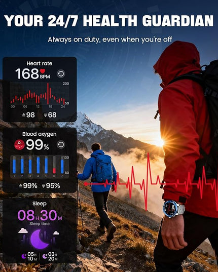 LIGE Smart Watches for Men, Make/Answer Call, 600mAH Battery, 200+ Sports Modes, 1.43" AMOLED Fitness Watch with Heart Rate/Sleep Monitor, Business Sport Smart Watch for Android iOS, Silver Blue