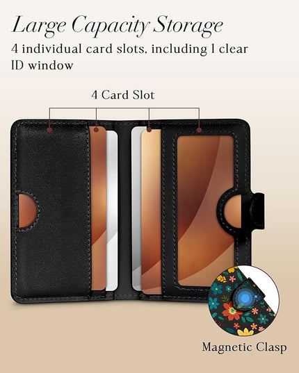 Shorogyt for Magnetic Phone Wallet Compatible with Magsafe Card Holder -Cute Luxury Slim Leather Mag Wallets for Women Fit 4 Cards,for iPhone 17/16/15/14/13/12 Series for Apple RFID Magnet, Black