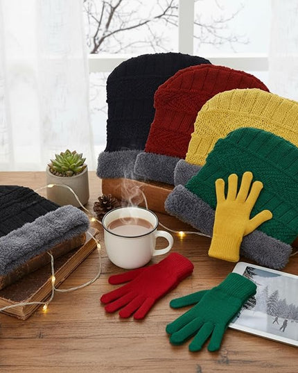 Suhine 40/110 Pcs Winter Hats and Gloves Bulk for Men Women Fleece Lined Beanie & Glove Set Unisex Hats Gloves for Homeless