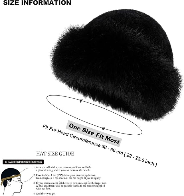 3 Pieces Women’s Faux Fur Bucket Hat Winter Warm Plush Furry Hat – Soft Fluffy Cold Weather Hat for Outdoor Travel