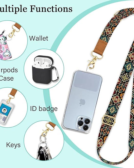 Phone Lanyard Crossbody Strap, Boho Mandala Cell Phone Lanyards for Around The Neck Wristlet Shoulder, Adjustable Flower Wrist Strap for Car Keys Keychain Wallet ID Badge