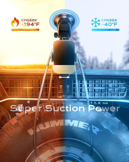 CHGeek Wireless Car Charger, 15W Fast Charging Auto Clamping Car Charger Phone Mount Phone Holder fit for iPhone 15 14 13 12 11 Pro Max Xs, Samsung Galaxy S25 Ultra S24 S23 S22, S21, S20, Golden