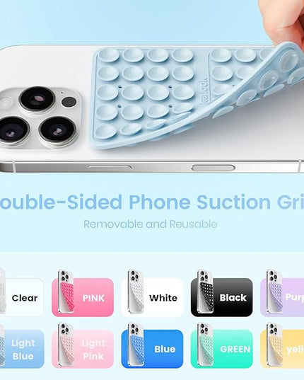 2PCS Silicone Suction Cup Phone Case Mount Double Sided, Hands-Free Phone Accessories Holder for Selfies and Videos, Silicon Sticky Phone Grip for iPhone and Android Light Pink&Light Blue