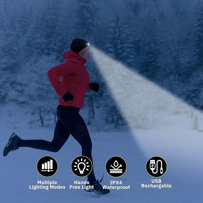 POWERCAP LED Hat Light 150 Lumens Rechargeable Fleece Beanie with Bright Built-in Headlamp Waterproof LED Warm One Size Cap