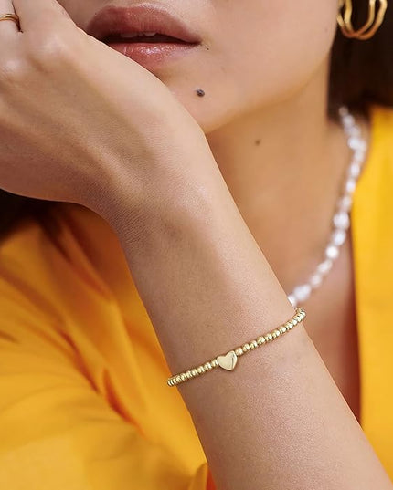 Gold Bracelets for Women 14K Gold Beaded Bracelets Stackable Bracelets for Women Gold Charm Bracelet Non Tarnish Gold Jewelry for Women Trendy