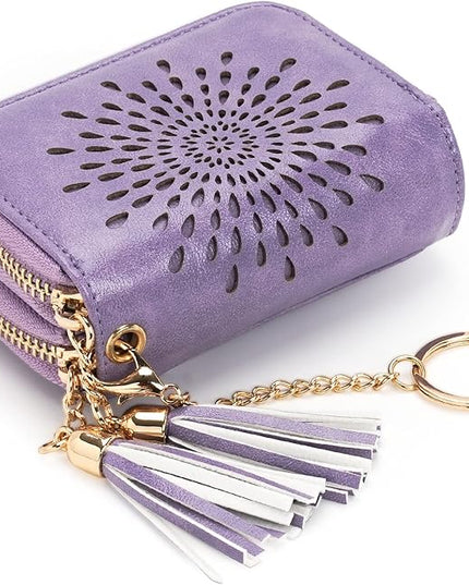 APHISON RFID Credit Card Holder Zipper Card Case Keychain Small Wallet for Women 1942-2 LIGHT-PURPLE