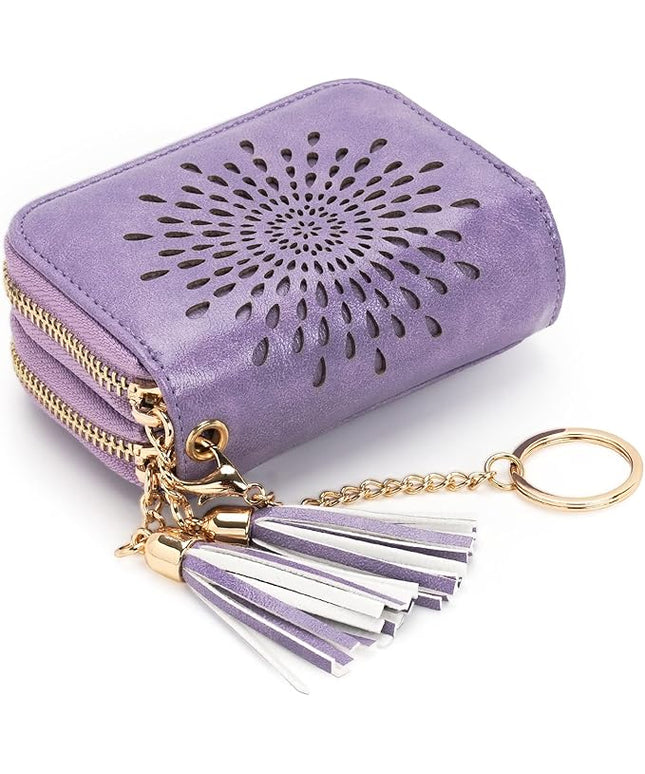 APHISON RFID Credit Card Holder Zipper Card Case Keychain Small Wallet for Women 1942-2 LIGHT-PURPLE